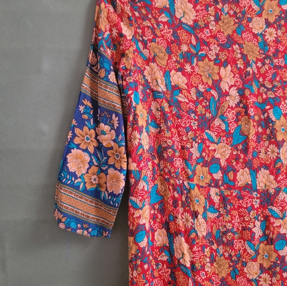 Red Floral Medium Maxi Dress with Ruffle Hem by Ranlege - Picture 6 of 11